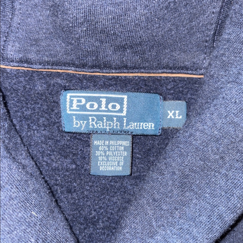 Polo Ralph Lauren Mens XL Shawl Collar Sweatshirt Blue Elbow Patch Pullover - Picture 2 of 4